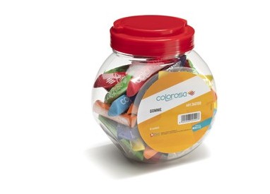 Barattolo 48 gomme soft-touch lungh. 8cm colori ass. Colorosa RiPlast