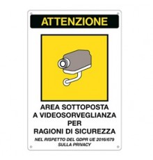 Cartello alluminio 20x30cm 'Area sottoposta a videosorveglianza' rif.GDPR