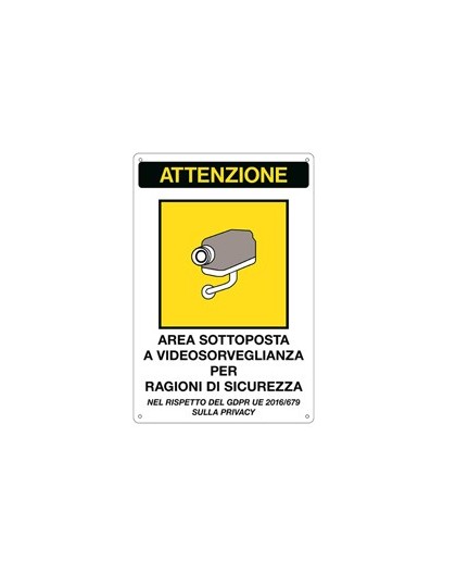 Cartello alluminio 20x30cm 'Area sottoposta a videosorveglianza' rif.GDPR