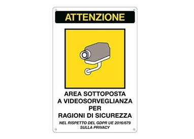 Cartello alluminio 20x30cm 'Area sottoposta a videosorveglianza' rif.GDPR