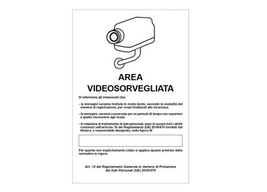 Cartello alluminio 20x30cm 'Area videosorveglianza con registrazion' rif.GDPR'