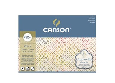 Blocco collato 4 lati AQUARELLE 23x31 cm 20 fg. 300 gr. grana fine Canson