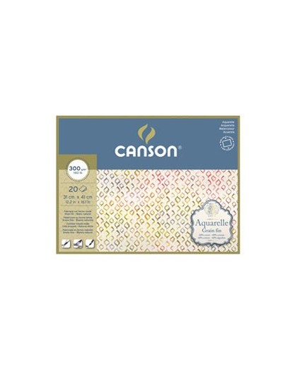 Blocco collato 4 lati AQUARELLE 31x41 cm 20 fg. 300 gr. grana fine Canson