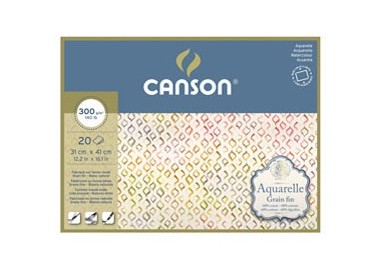 Blocco collato 4 lati AQUARELLE 31x41 cm 20 fg. 300 gr. grana fine Canson