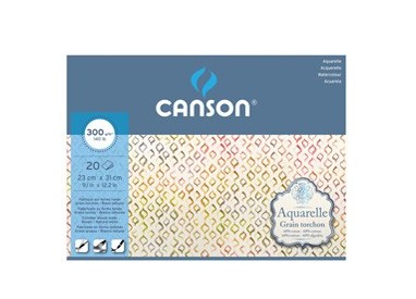 Blocco collato 4 lati AQUARELLE 23x31 cm 20 fg. 300 gr. grana ruvida Canson