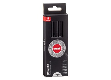 Astuccio Pin fineliner nero 5 gradazioni assortiti Uni Mitsubishi