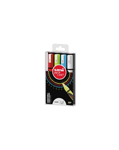 Busta 4 marcatore a gesso liquido UNI CHALK p.tonda col.assortiti UNI