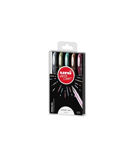 Astuccio 5 penna sfera gel UNI-BALL SIGNO 0,8mm col.asS. metal UNI MITSUBISHI