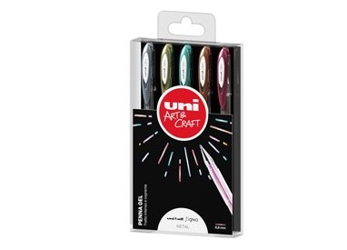 Astuccio 5 penna sfera gel UNI-BALL SIGNO 0,8mm col.asS. metal UNI MITSUBISHI