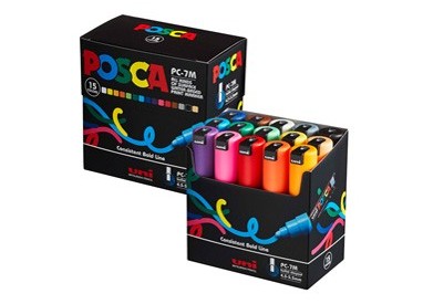 Astuccio 15 marcatori UNI POSCA PC7M p.large 4,5-5,5mm col. ass. UNI MITSUBISHI