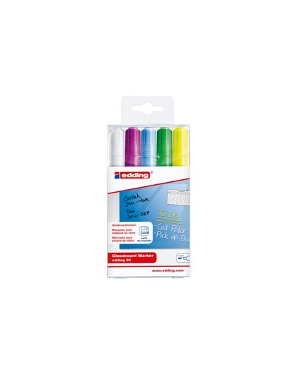 Astuccio 5 marcatori per vetro EDDING E90