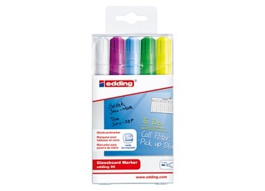 Astuccio 5 marcatori per vetro EDDING E90