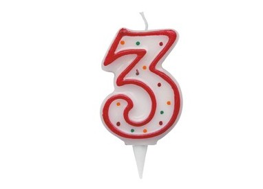 Candelina Zuccherino numero 3 - h. 8.5cm Big Party