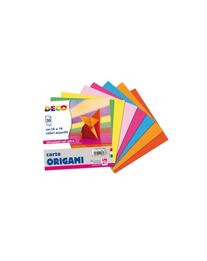 Confezione 20 fogli carta per origami 14x14cm colori assortiti DECO