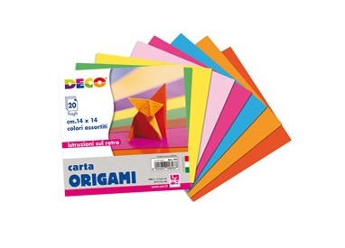 Confezione 20 fogli carta per origami 14x14cm colori assortiti DECO