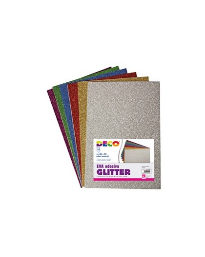 Busta 10 fogli 20x30cm Gomma Crepp Glitter adesiva colori assortiti DECO