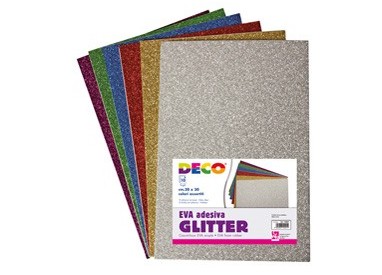 Busta 10 fogli 20x30cm Gomma Crepp Glitter adesiva colori assortiti DECO