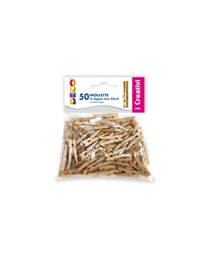 Confezione 50 mollettine in legno 25mm colore naturale DECO