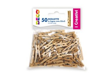Confezione 50 mollettine in legno 25mm colore naturale DECO