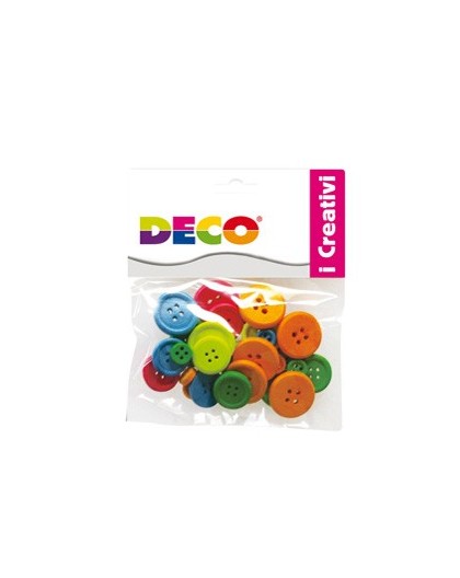 Confezione 30 bottoni in legno colori neon DECO