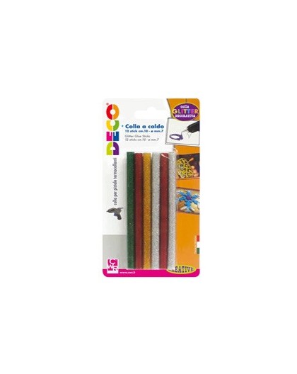 12 stick colle glitter assortite per pistola mini TG02M Ø.7mm - lungh.10cm DECO