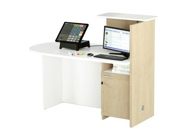 Postazione Reception Concept SX L143 x P83 x H117cm bianco/rovere