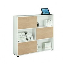 Libreria bassa a 3 ripiani ante scorr. 120X35cm H116cm BIANCO/ROVERE - Tetris