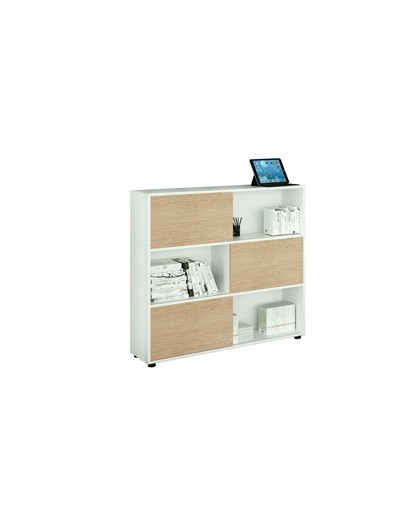 Libreria bassa a 3 ripiani ante scorr. 120X35cm H116cm BIANCO/ROVERE - Tetris