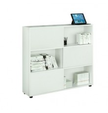 Libreria bassa a 3 ripiani ante scorr. 120X35cm H116cm BIANCO/BIANCO - Tetris