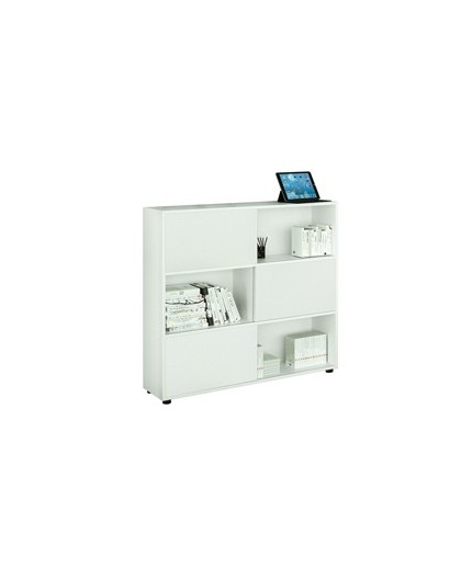 Libreria bassa a 3 ripiani ante scorr. 120X35cm H116cm BIANCO/BIANCO - Tetris