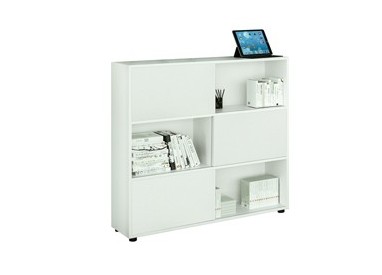 Libreria bassa a 3 ripiani ante scorr. 120X35cm H116cm BIANCO/BIANCO - Tetris