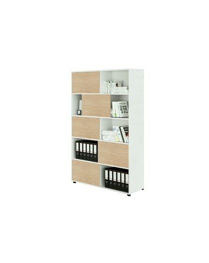 Libreria alta a 5 ripiani ante scorr. 120X35cm H191cm BIANCO/ROVERE - Tetris