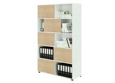Libreria alta a 5 ripiani ante scorr. 120X35cm H191cm BIANCO/ROVERE - Tetris