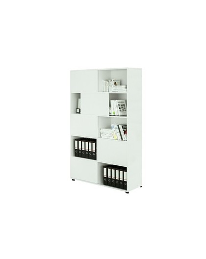 Libreria alta a 5 ripiani ante scorr. 120X35cm H191cm BIANCO/BIANCO - Tetris