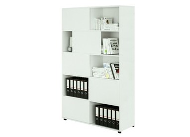 Libreria alta a 5 ripiani ante scorr. 120X35cm H191cm BIANCO/BIANCO - Tetris