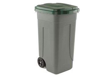 Bidone mobile Cento 100Lt grigio c/coperchio verde per raccolta differenziata
