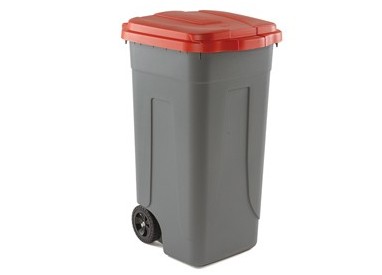Bidone mobile Cento 100Lt grigio c/coperchio rosso per raccolta differenziata