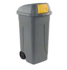 Bidone mobile Cento Push 100Lt grigio c/coperchio giallo per raccolta diff.