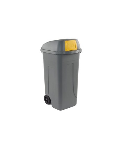 Bidone mobile Cento Push 100Lt grigio c/coperchio giallo per raccolta diff.