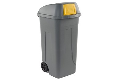 Bidone mobile Cento Push 100Lt grigio c/coperchio giallo per raccolta diff.