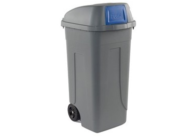 Bidone mobile Cento Push 100Lt grigio c/coperchio blu per raccolta diff.
