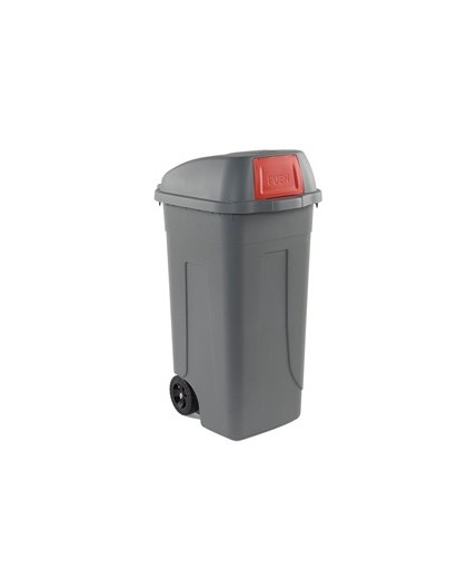 Bidone mobile Cento Push 100Lt grigio c/coperchio rosso per raccolta diff.