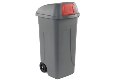 Bidone mobile Cento Push 100Lt grigio c/coperchio rosso per raccolta diff.