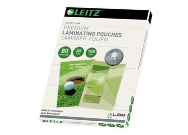 Scatola 100 pouches UDT A5 154 x 216mm 80my Leitz