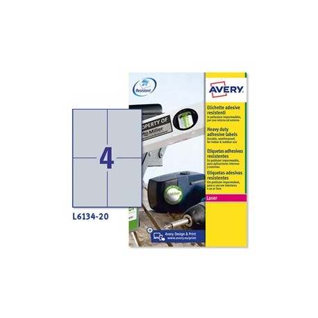 Poliestere adesivo L6134 argento 20fg A4 105x148mm (4et/fg) laser Avery