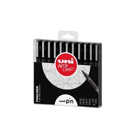 Astuccio Pin fineliner nero 11 gradazioni assortiti Uni Mitsubishi