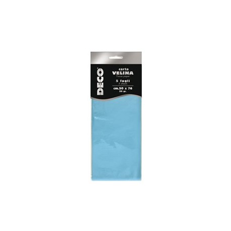 Busta 5 fogli carta velina 20gr 50x76cm azzurro DECO