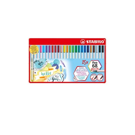 Scatola metallo 25 pennarelli PEN 68 Brush Stabilo