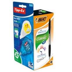 Promo box 12 penne sfereBic Atlantis Classic nero + 1 correttore Tipp-ex+refill