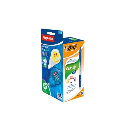 Promo box 12 penne sfereBic Atlantis Classic blu + 1 correttore Tipp-ex+refill